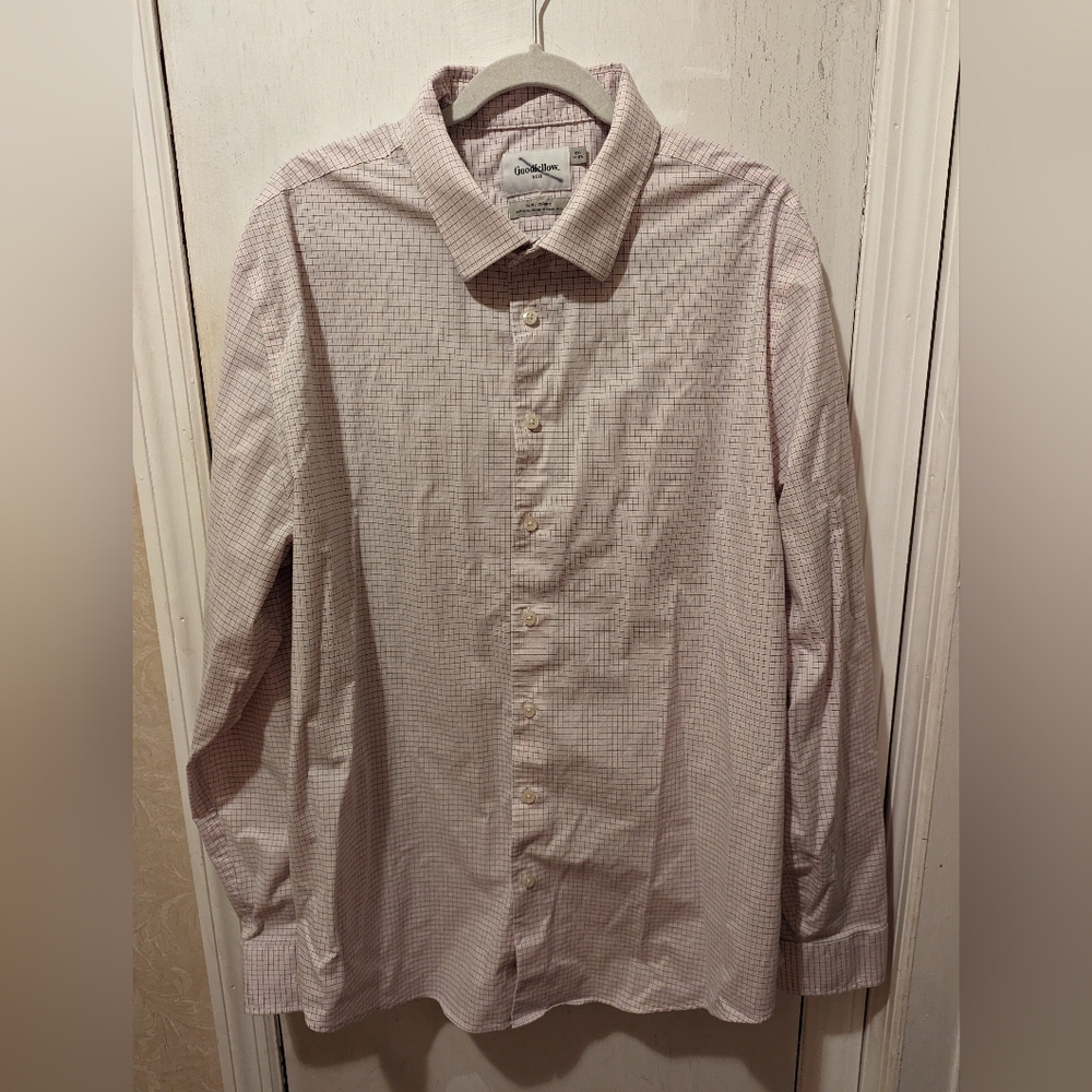 Goodfellow pink & blue checkered, long sleeve slim fit dress shirt, size XXL